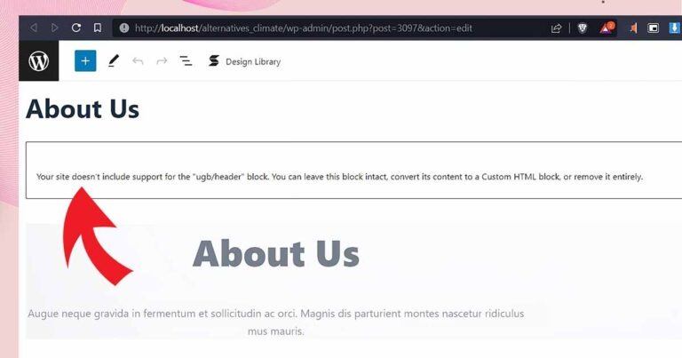 How to solve the error - Your site doesn’t include support for the ugb header block in WordPress - Fallax Vision